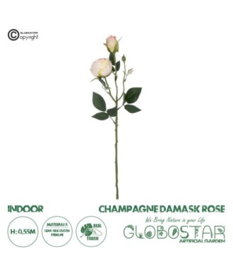 GloboStar® Artificial Garden CHAMPAGNE DAMASK CLIMBING ROSE BRANCH 21198 Τεχνητό Διακοσμητικό Κλαδί Τριαντάφυλλο Σαμπανιζέ Y55cm